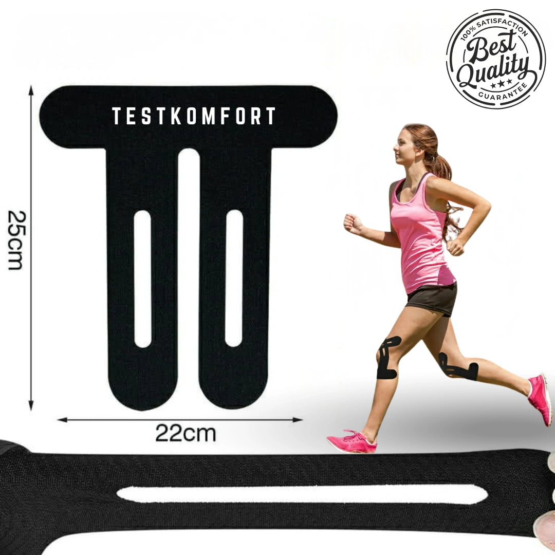 TestKomfort™ – Előre vágott, rugalmas, vízálló, bőrbarát kineziológiai térdszalag
