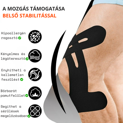 TestKomfort™ – Előre vágott, rugalmas, vízálló, bőrbarát kineziológiai térdszalag