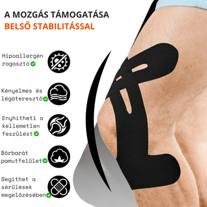 TestKomfort™ – Előre vágott, rugalmas, vízálló, bőrbarát kineziológiai térdszalag