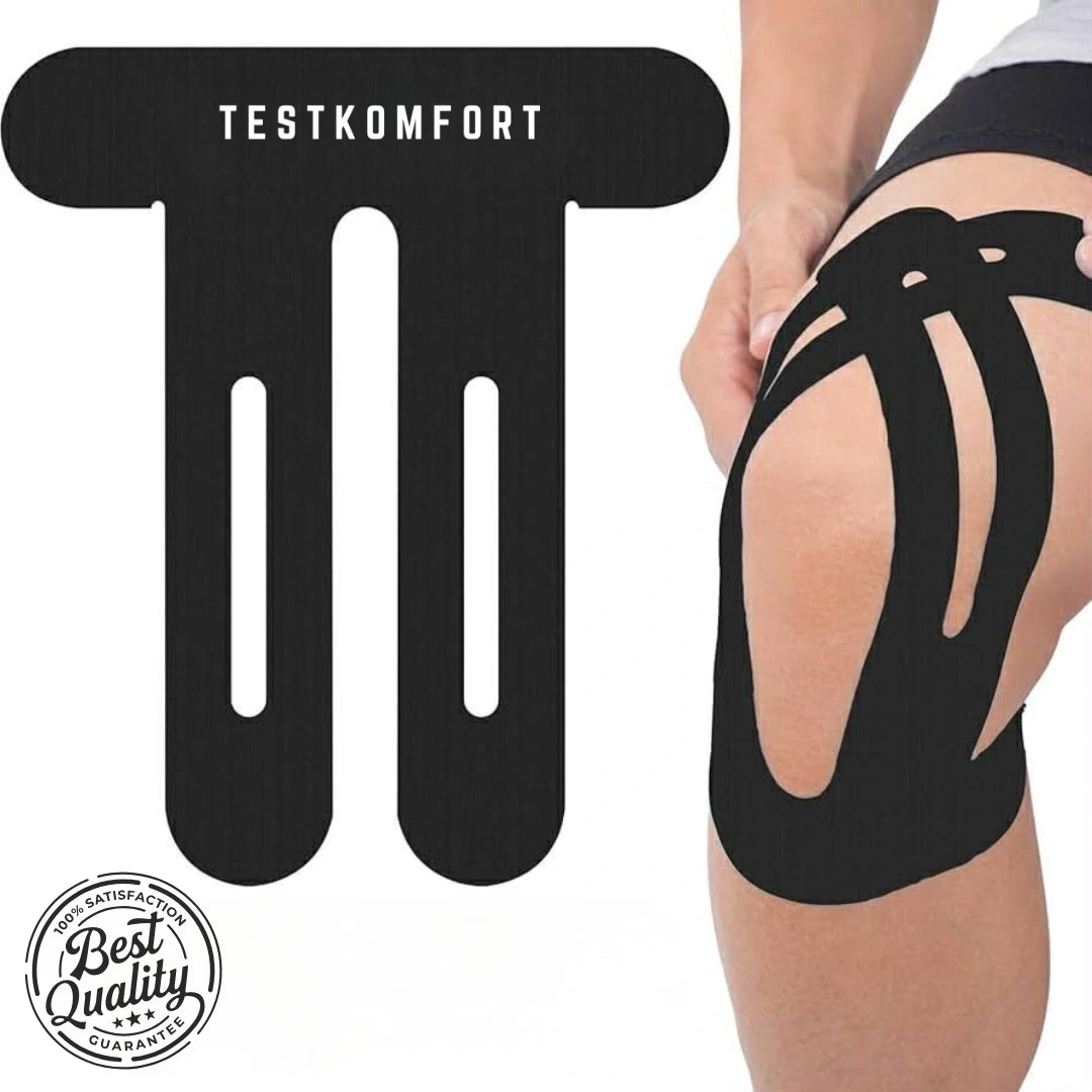 TestKomfort™ – Előre vágott, rugalmas, vízálló, bőrbarát kineziológiai térdszalag